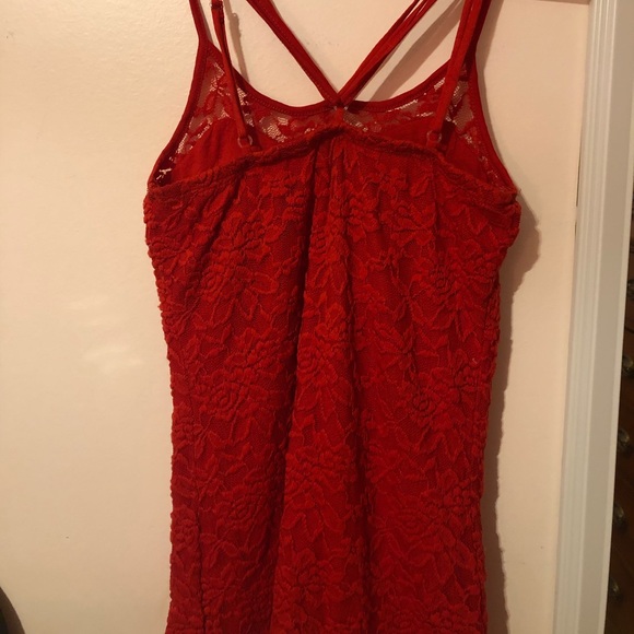 Strappy flower red tank (built in bra) - Picture 3 of 3